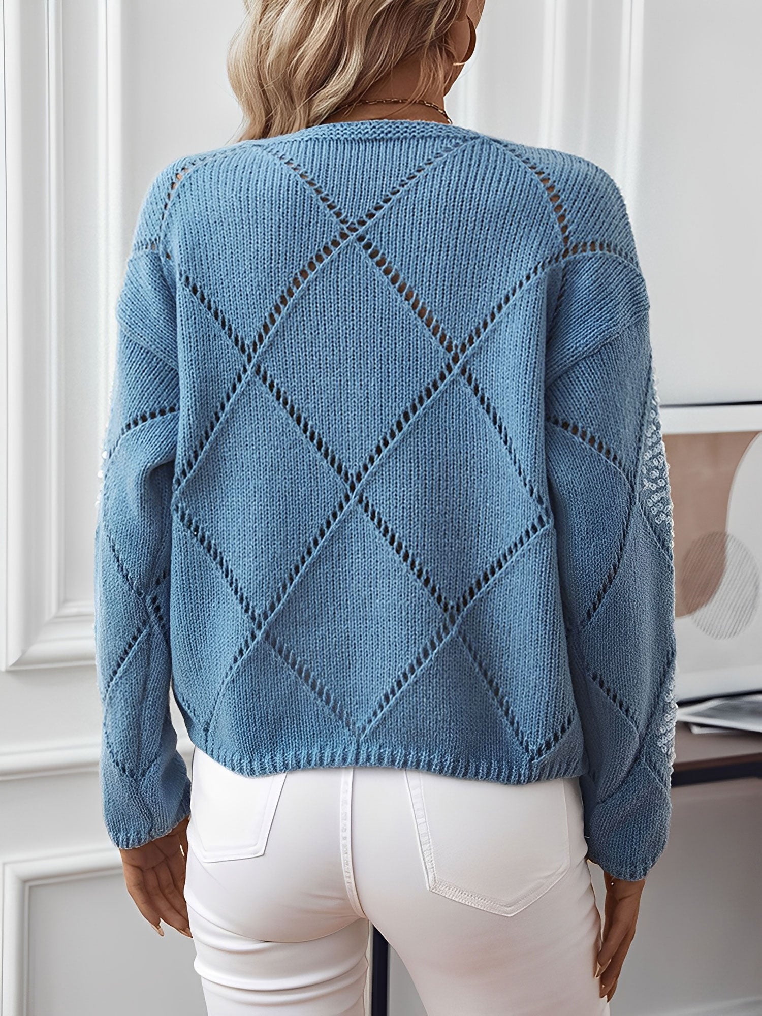 Blue Sequin Diamond Knit Jumper