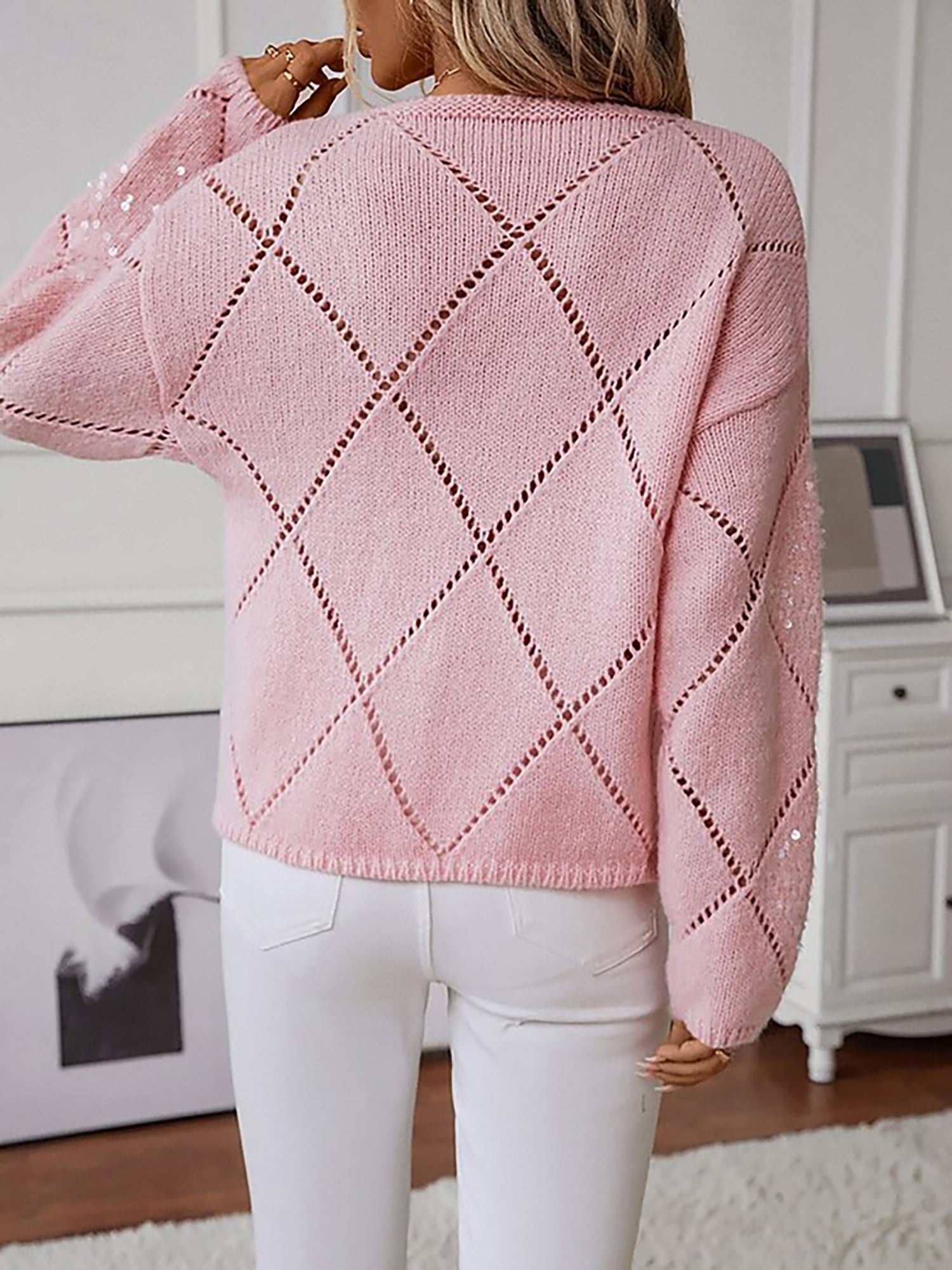 Blue Sequin Diamond Knit Jumper