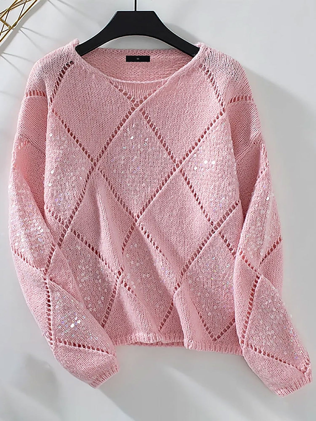 Blue Sequin Diamond Knit Jumper