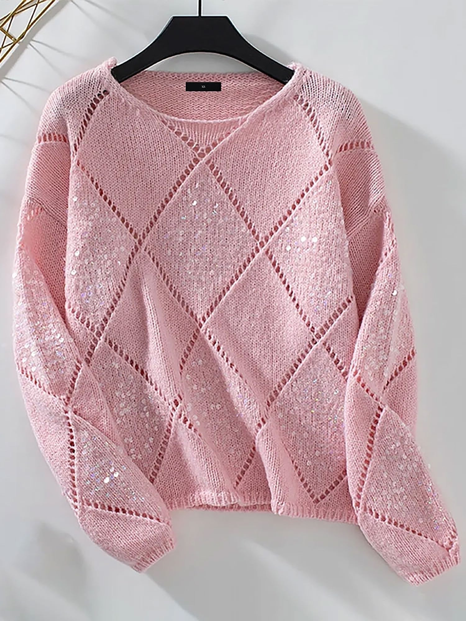 Blue Sequin Diamond Knit Jumper