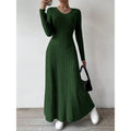 Green Ribbed V-Neck Maxi Dress, front view