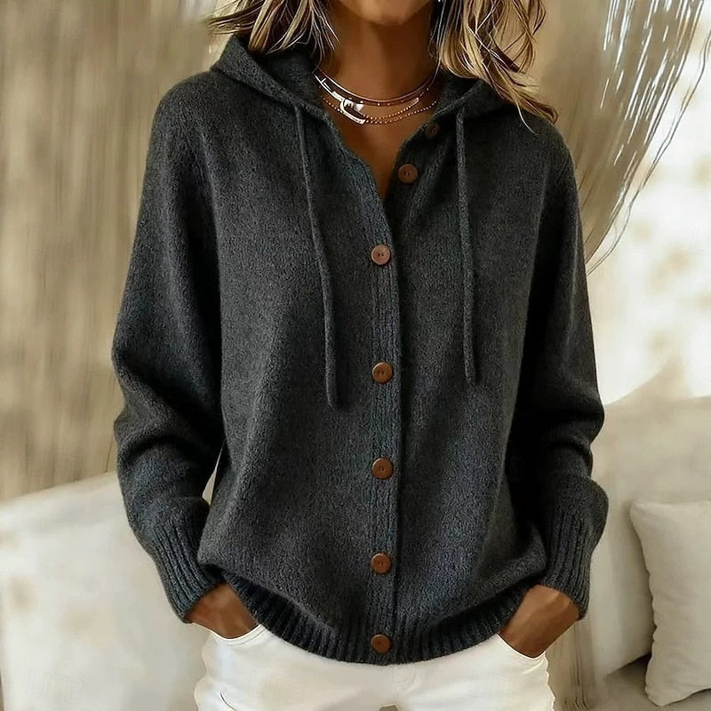 Hooded button-down cardigan