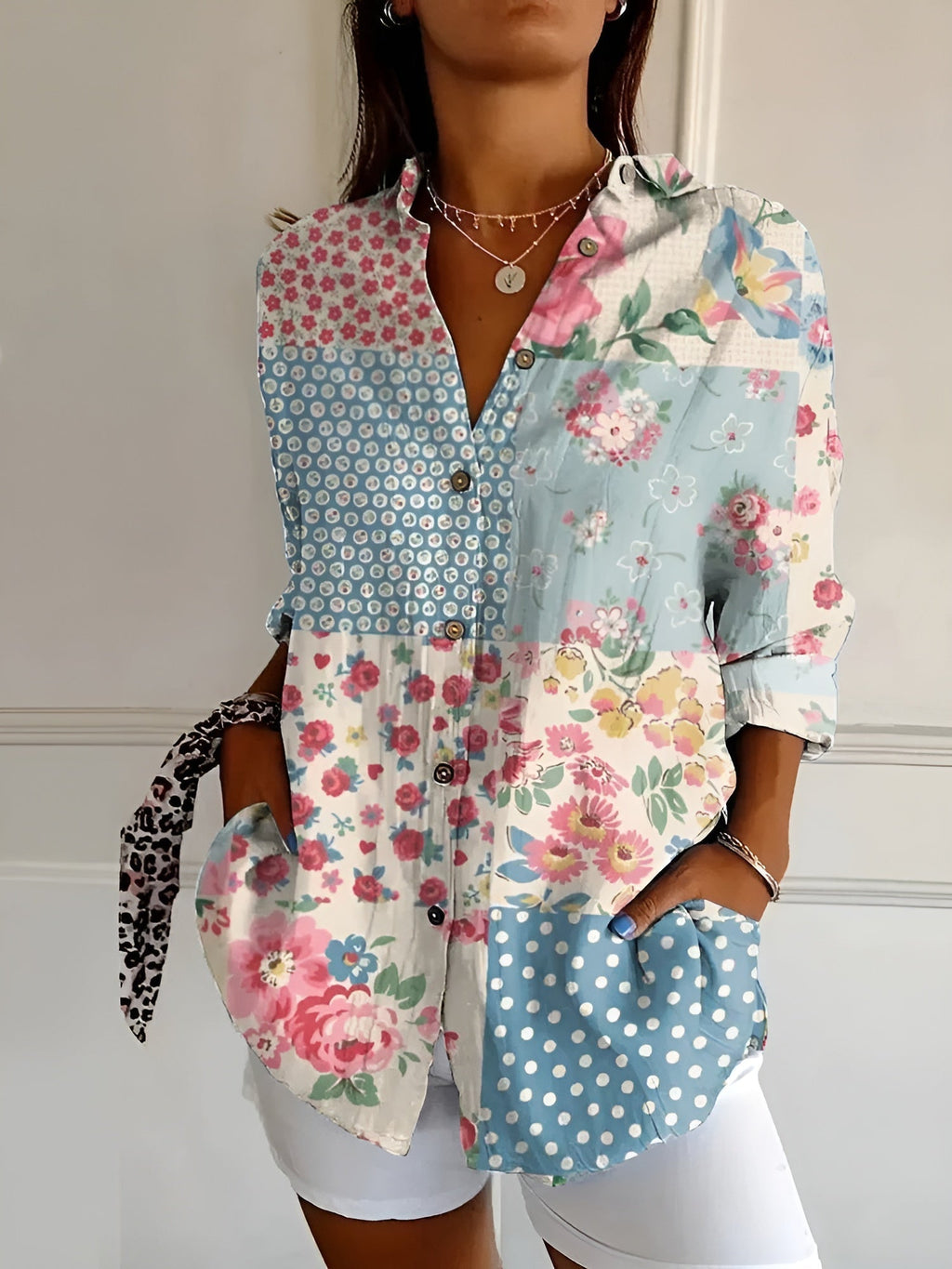Women's relaxed fit floral blouse breathable fabric summer style