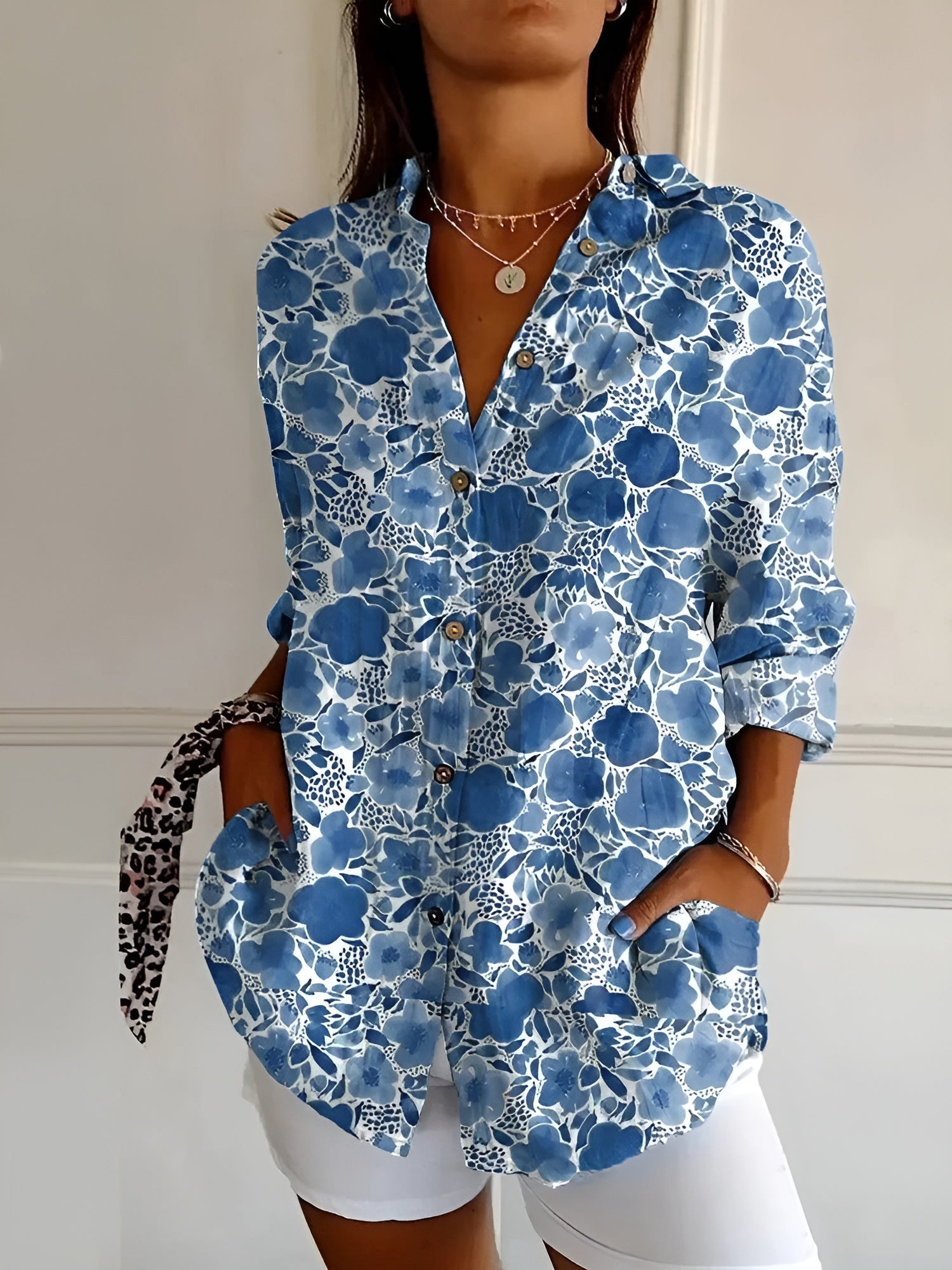 Women's printed floral blouse lightweight casual top