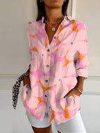 Women's printed blouse styled with jeans casual look