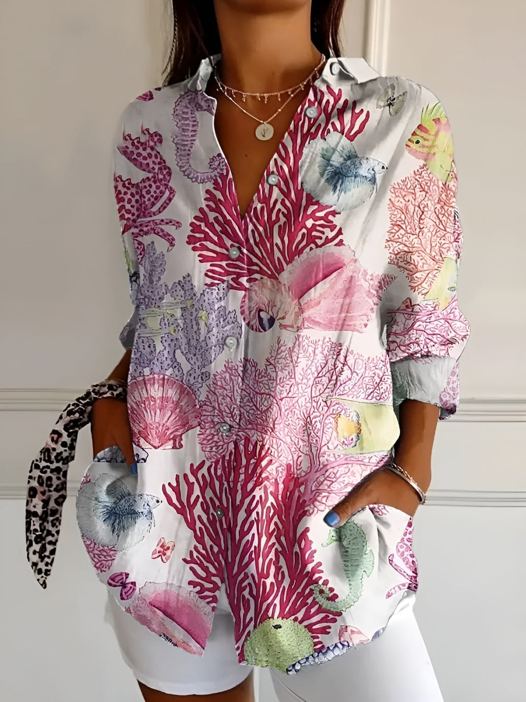Women's artistic print blouse casual everyday women's top
