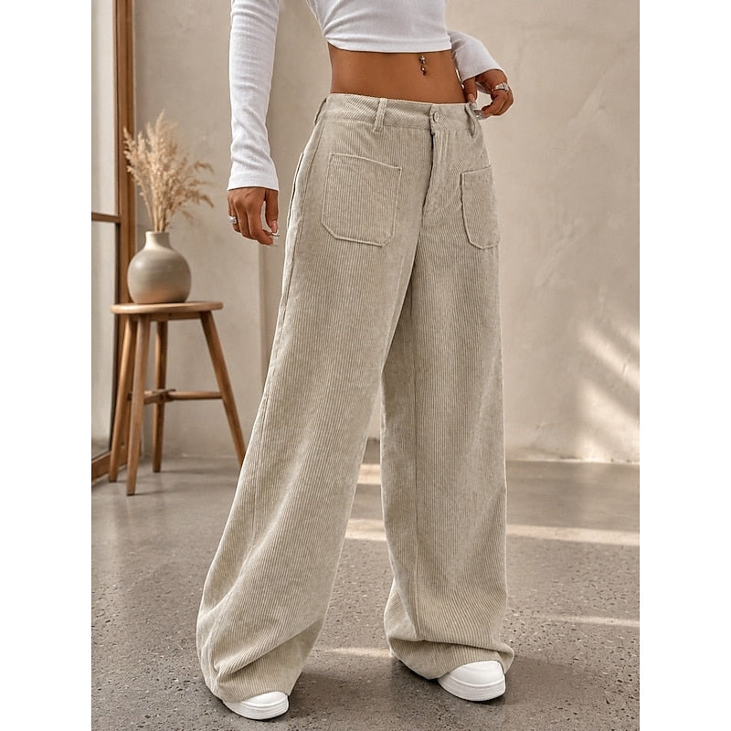 Apricot flowing high-waist wide-leg Trousers, front view