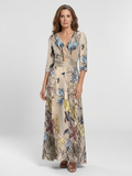 Margaret floral wrap maxi dress front view three-quarter sleeve