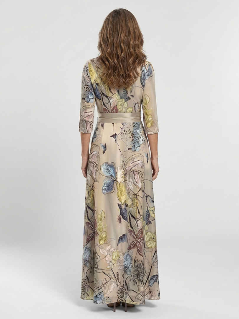 Floral print detail close-up wrap maxi dress