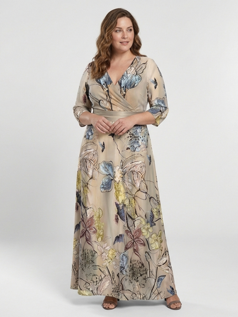 Floral wrap maxi dress back view full length