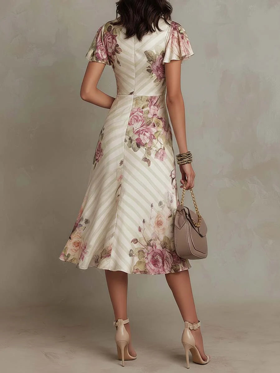 Vintage satin midi dress with wrap V-neck, back view