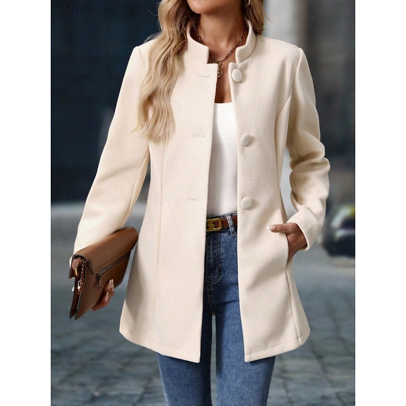 Apricot single-breasted stand collar Coat, front view