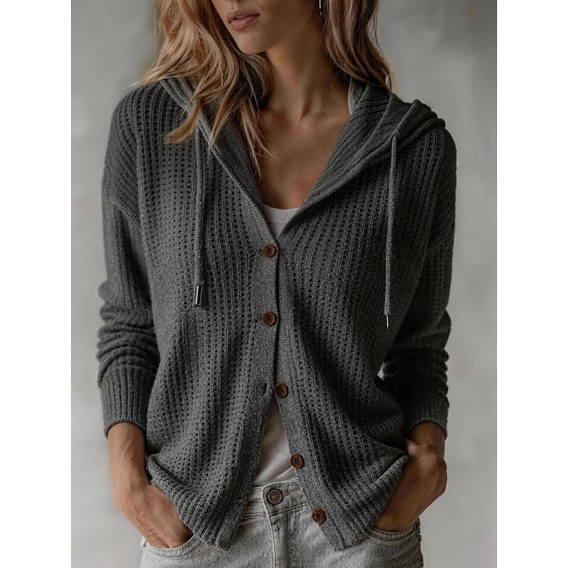 Maroon hooded button-front cardigan