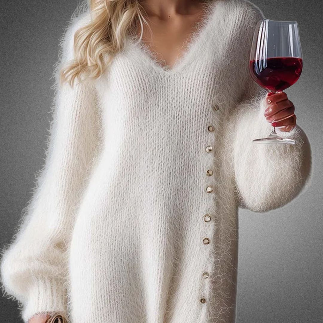 Oversized deep V neck maxi jumper dress with an oversized cut