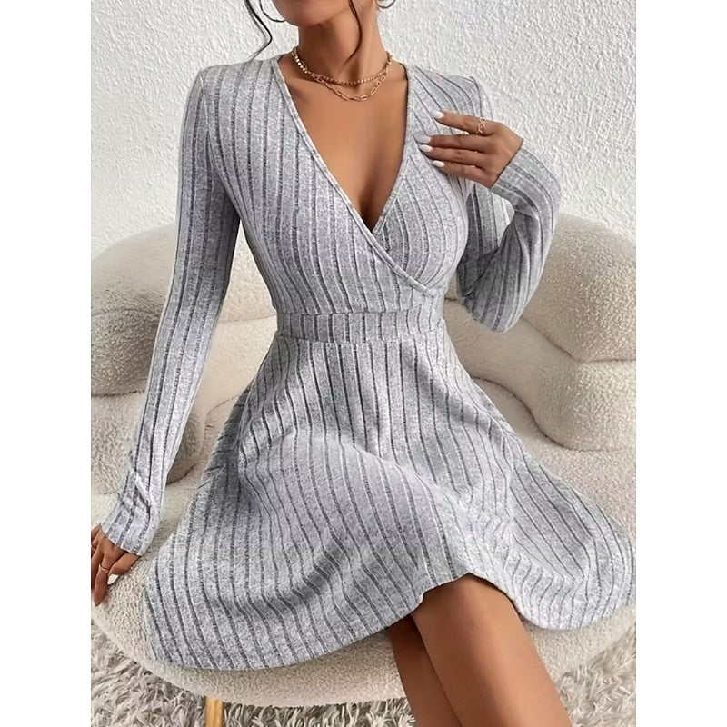 Light Purple Wrap Neck A-Line Mini Dress