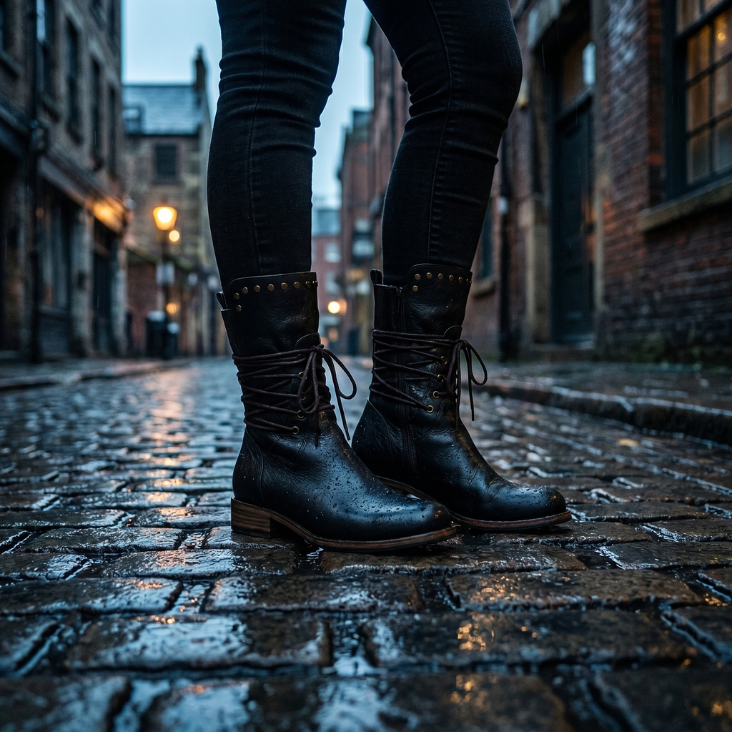 Lace-Up Mid-Calf Studded Boots