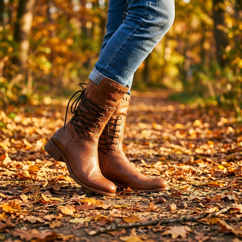 Lace-Up Mid-Calf Studded Boots