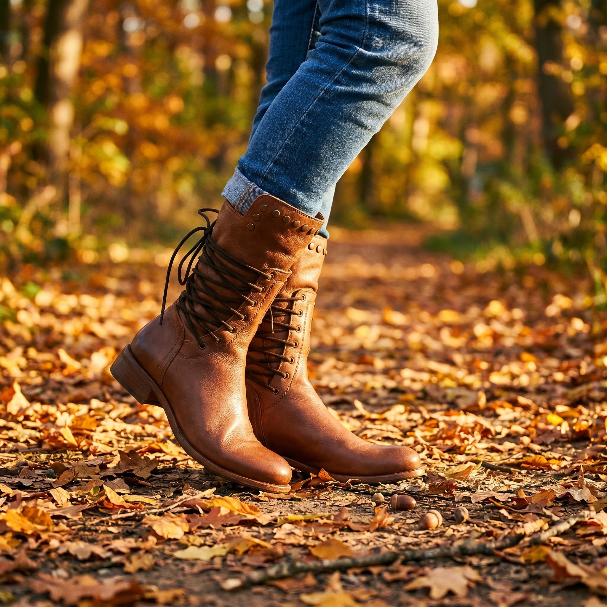 Lace-Up Mid-Calf Studded Boots