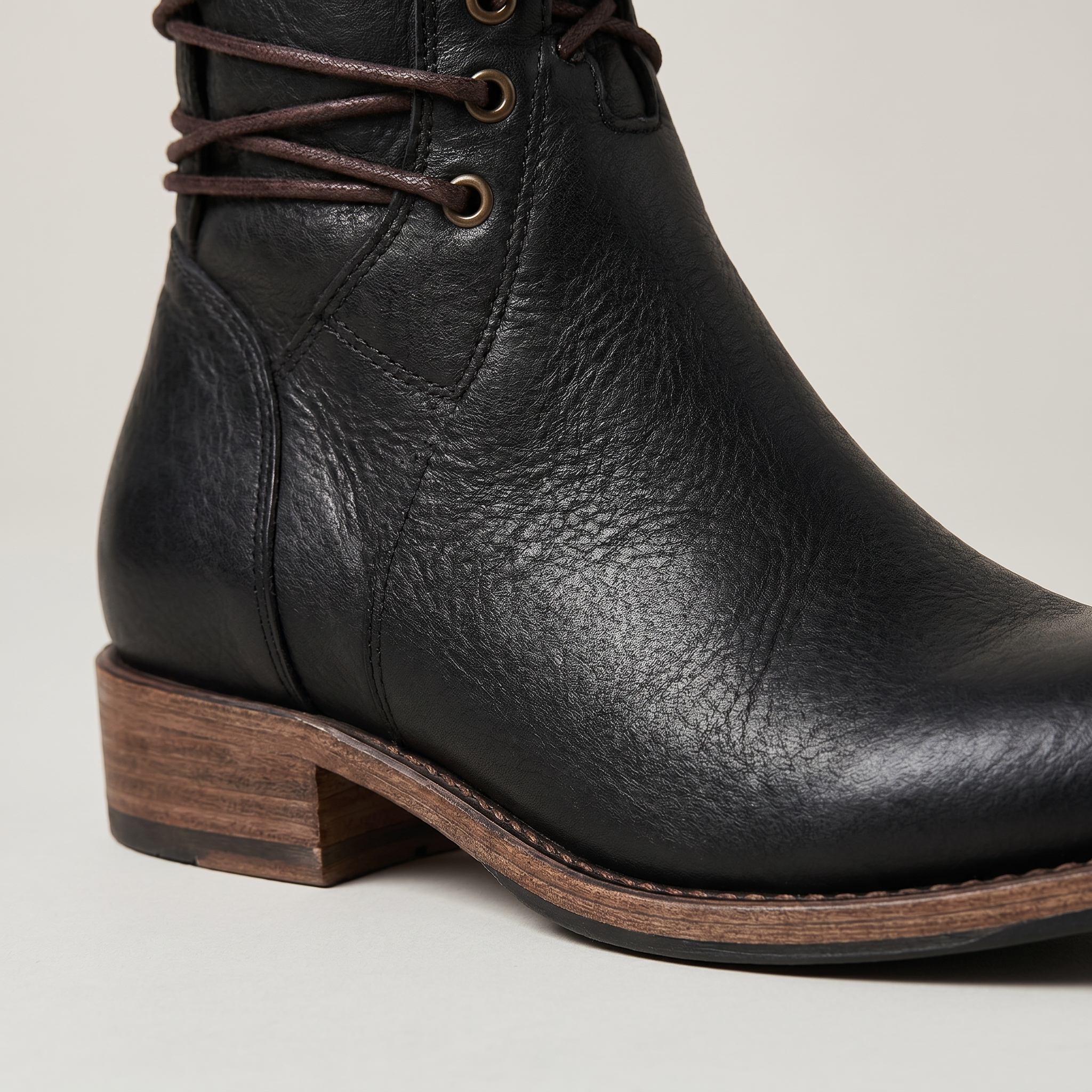 Brown Faux Leather Boots Stud Detail | Alba Muse