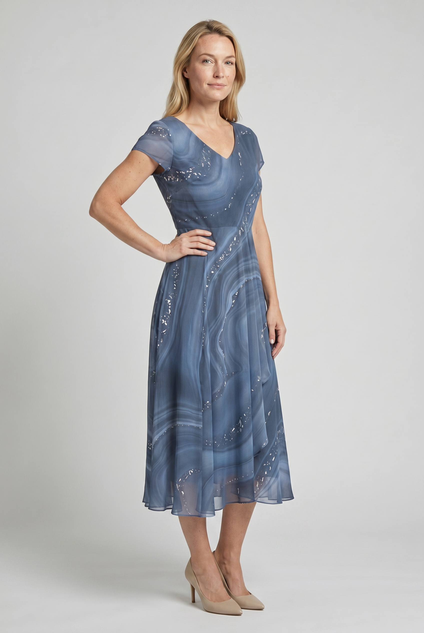 Flowing A-Line Midi Dress Abstract Print | Alba Muse