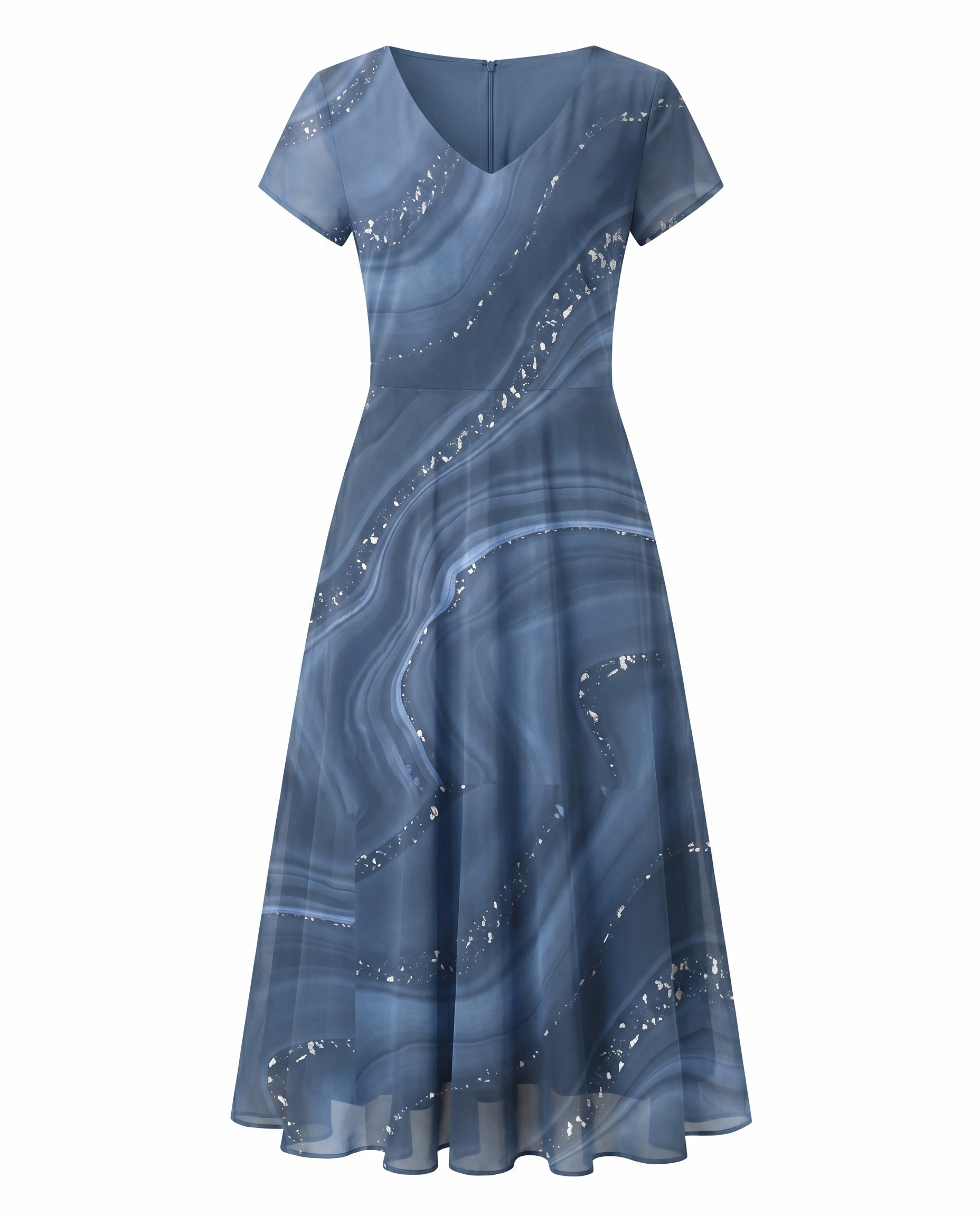 Blue A-Line Midi Dress Abstract Print | Alba Muse