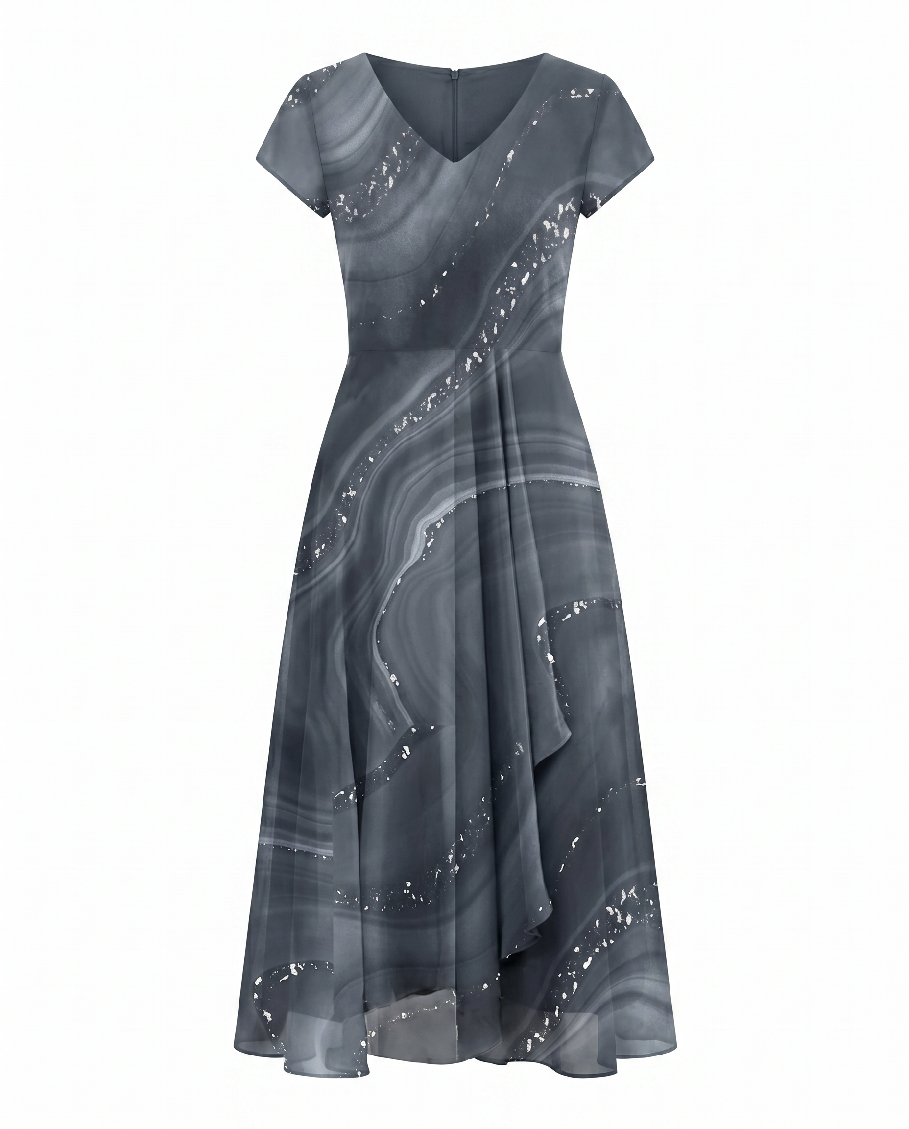 Abstract Print Midi Dress in Dark Blue | Alba Muse