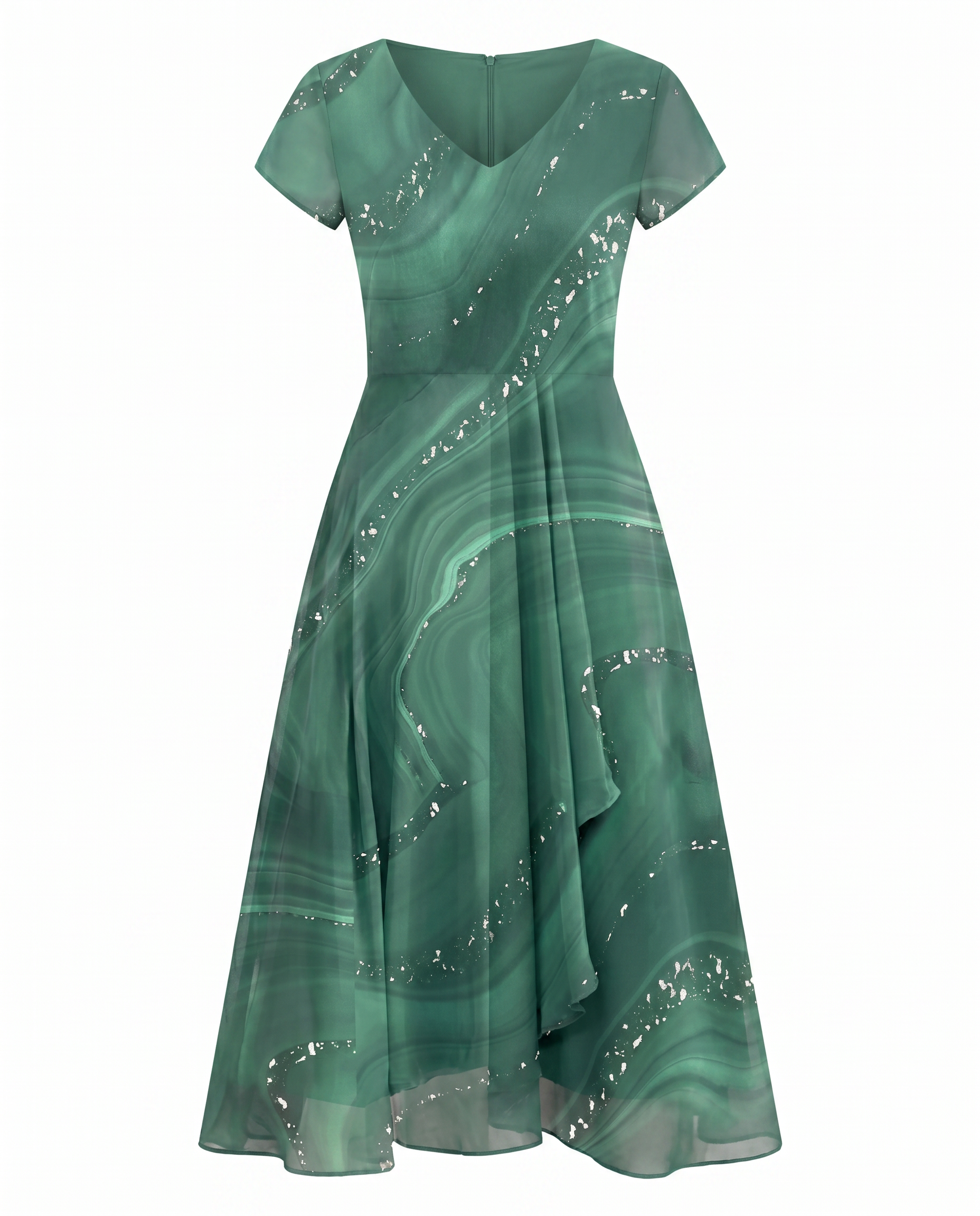 Dark Blue Flowing Abstract Print Midi Dress | Alba Muse