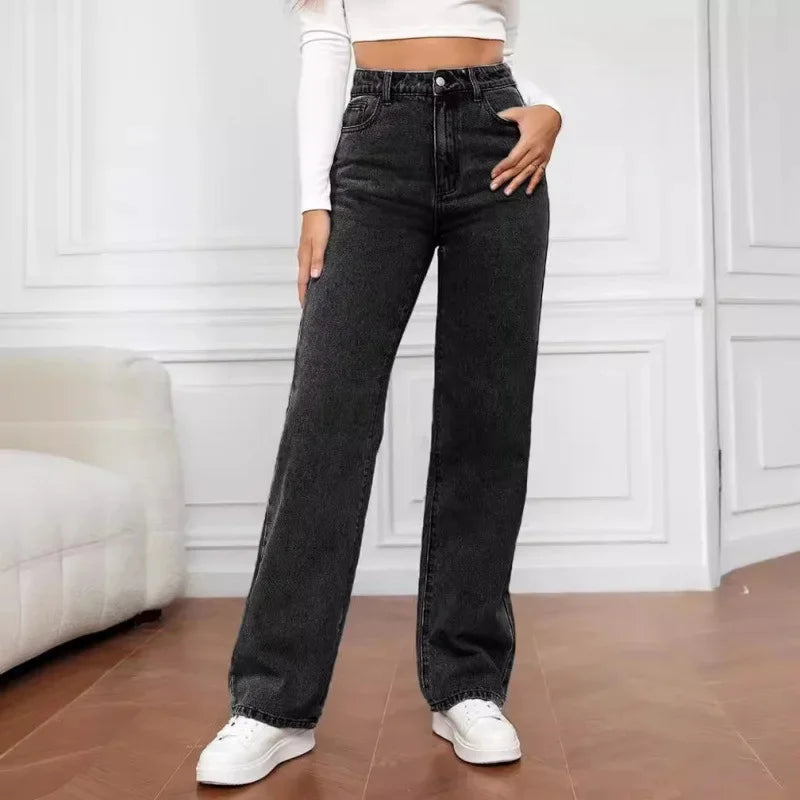 High-Waist Wide-Leg Jeans — worn on model