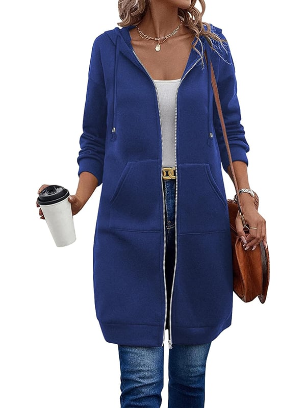 Women's long fleece zip-up hoodie with pockets | Alba Muse
