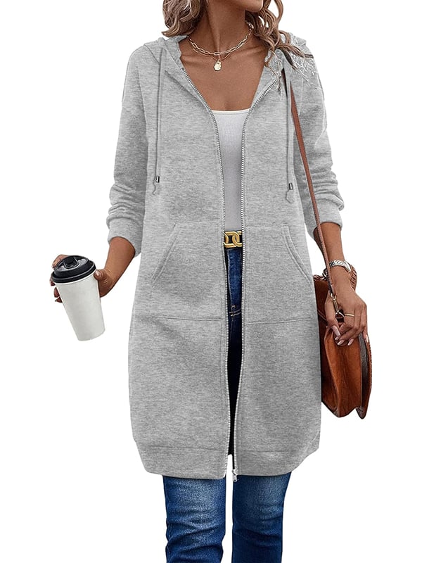 Women's long fleece zip-up hoodie with pockets | Alba Muse
