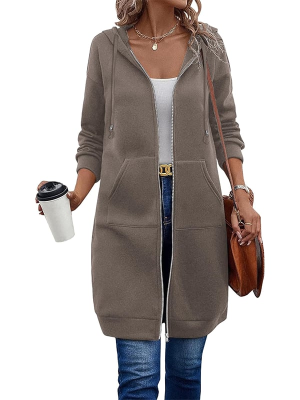 Women's long fleece zip-up hoodie with pockets | Alba Muse