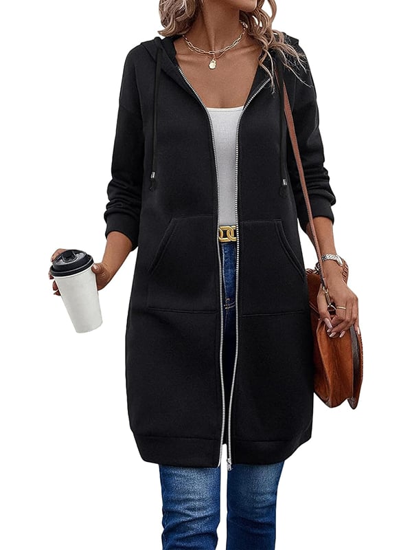 Women's long fleece zip-up hoodie with pockets | Alba Muse