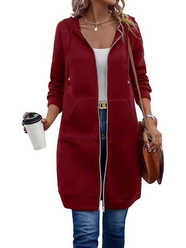 Women's long fleece zip-up hoodie with pockets | Alba Muse