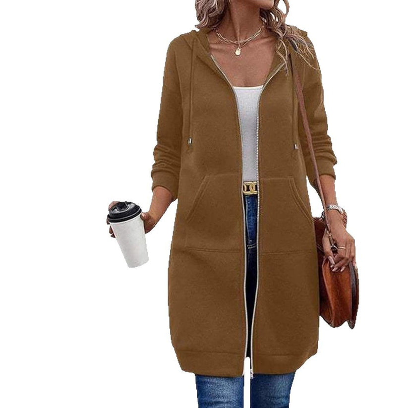 Women's long fleece zip-up hoodie with pockets | Alba Muse