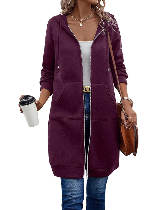 Women's long fleece zip-up hoodie with pockets | Alba Muse