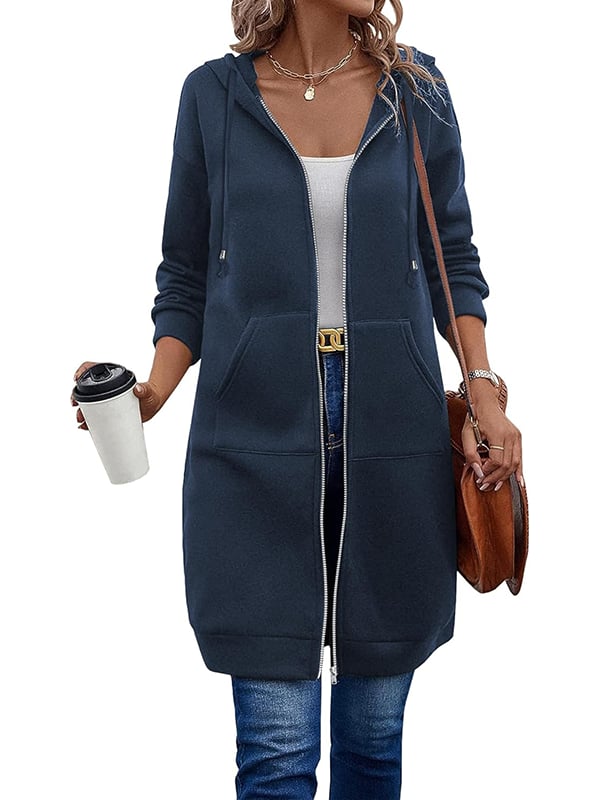 Women's long fleece zip-up hoodie with pockets | Alba Muse