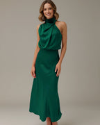 Halter Cowl Neck Slip Midi Dress – Wedding Guest