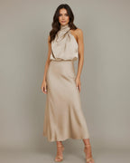 Women's halter cowl neck slip midi dress, alternative colour