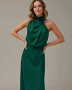Halter Cowl Neck Slip Midi Dress – Wedding Guest