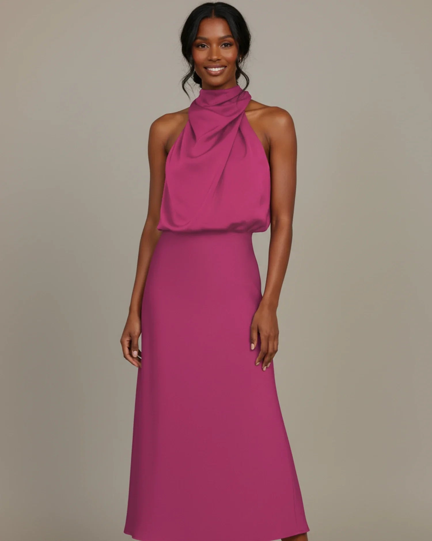 Halter Cowl Neck Slip Midi Dress – Wedding Guest