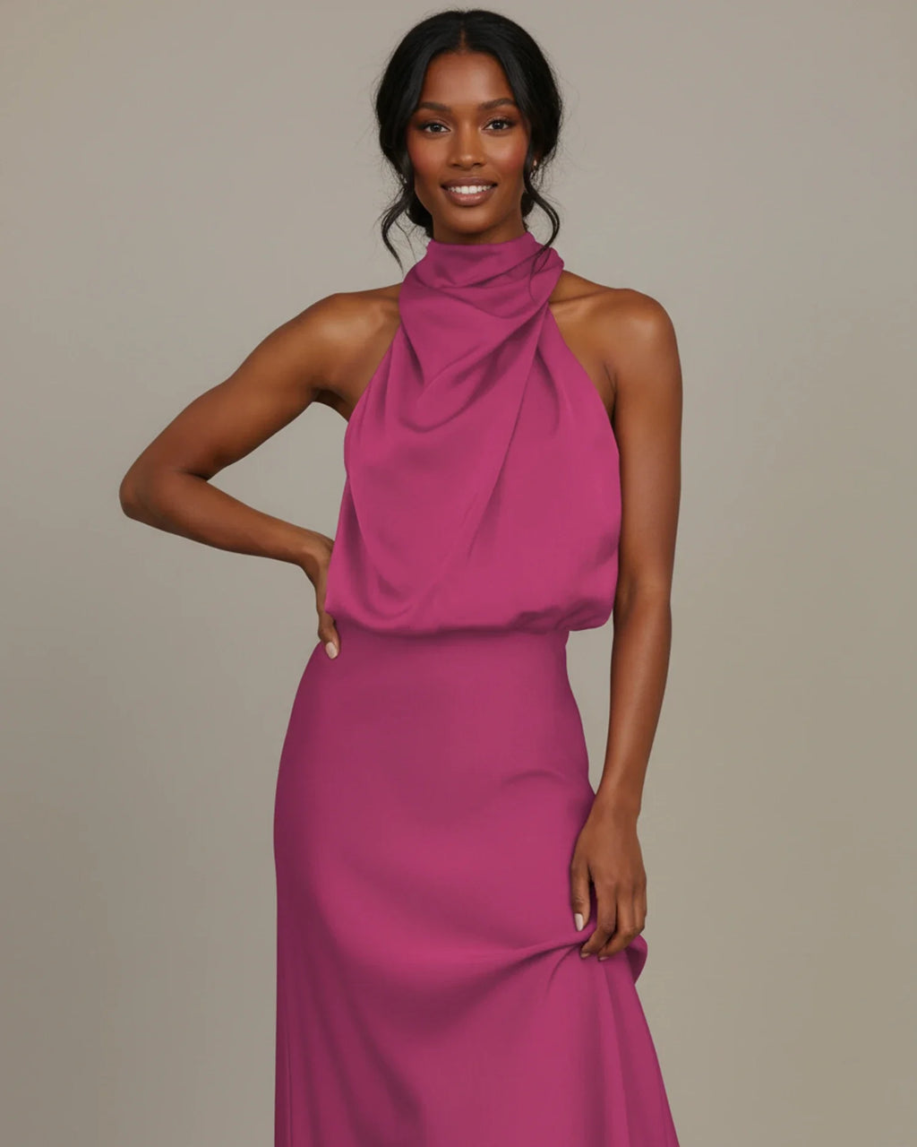 Halter Cowl Neck Slip Midi Dress – Wedding Guest
