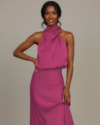 Halter Cowl Neck Slip Midi Dress – Wedding Guest