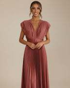 Women's pleated fit and flare midi dress, full length view