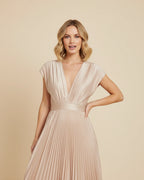 Women's pleated fit and flare midi dress, side view