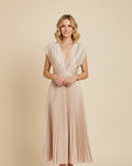 Women's pleated fit and flare midi dress, front view