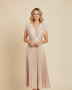 Women's pleated fit and flare midi dress, front view