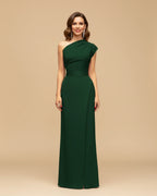 Women's one-shoulder slit wrap maxi dress, neckline detail