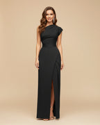 Women's one-shoulder wrap maxi dress, front slit detail