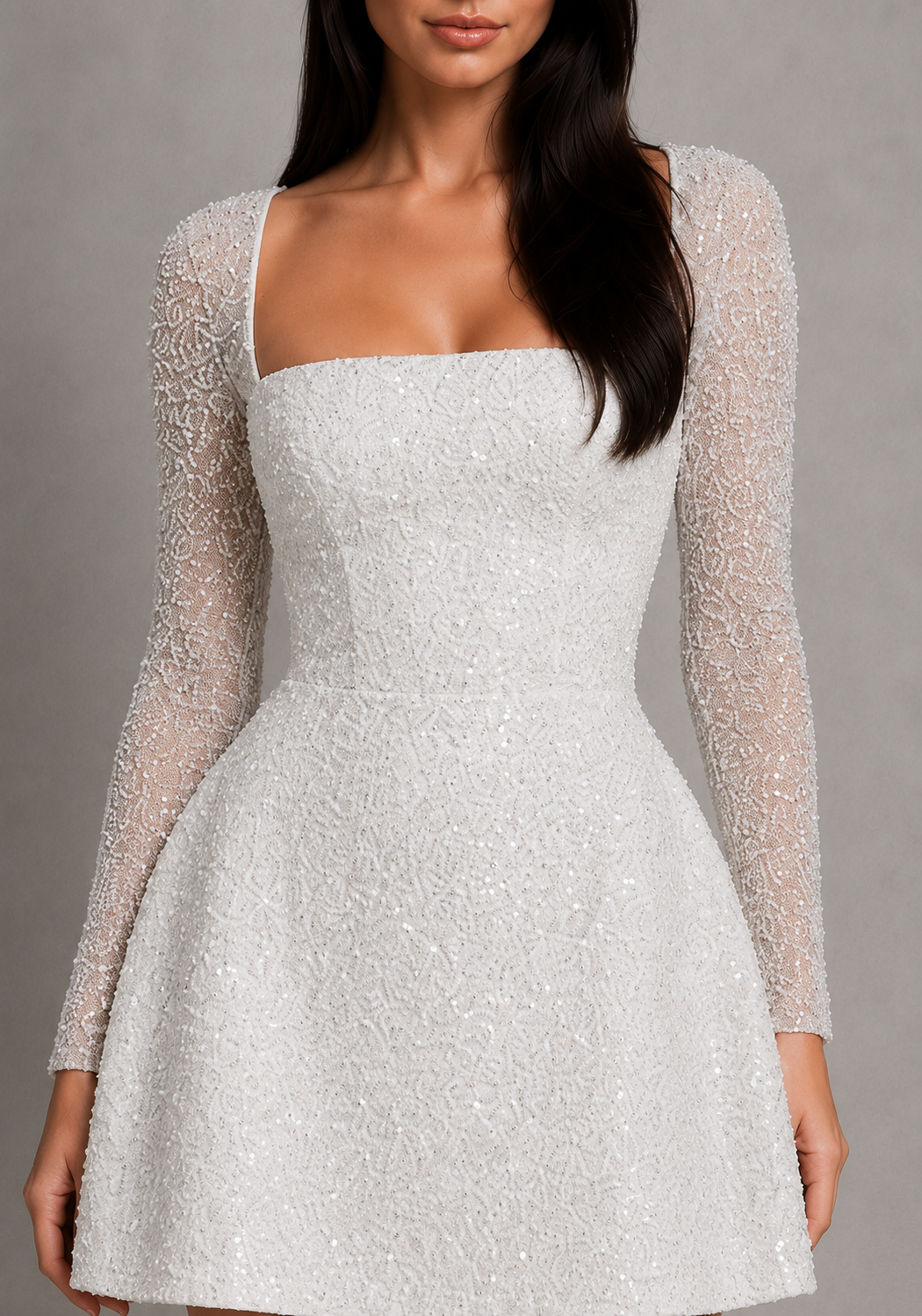 Beaded Party Mini Dress with Lace-Up Back and Bubble Hem