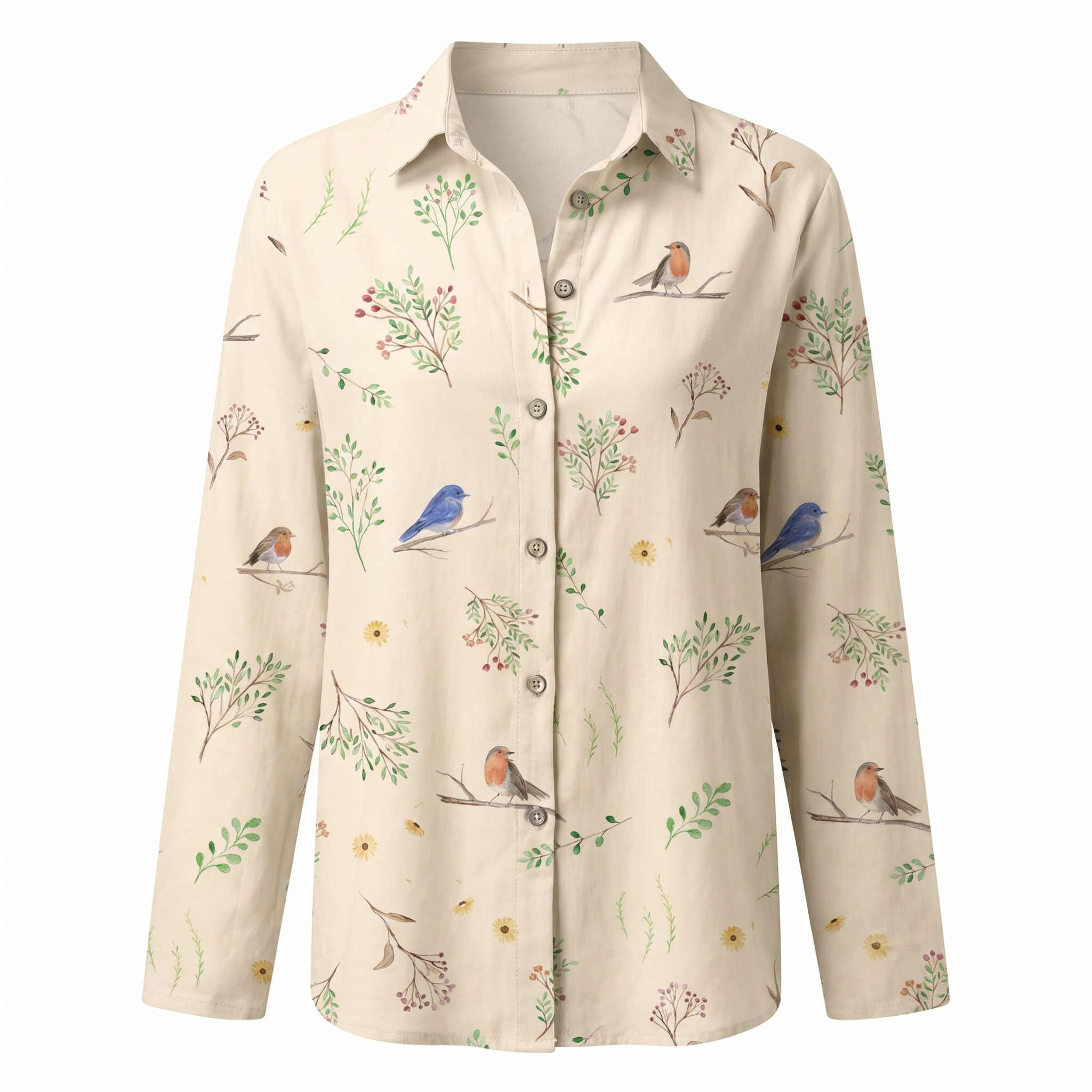 Abstract split neck blouse in bird print, product view